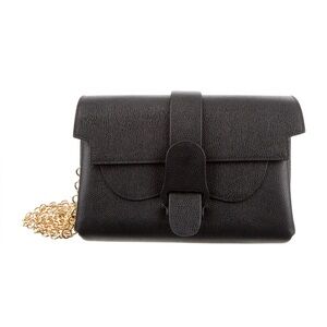 Senreve Black Leather Clutch with Gold Chain